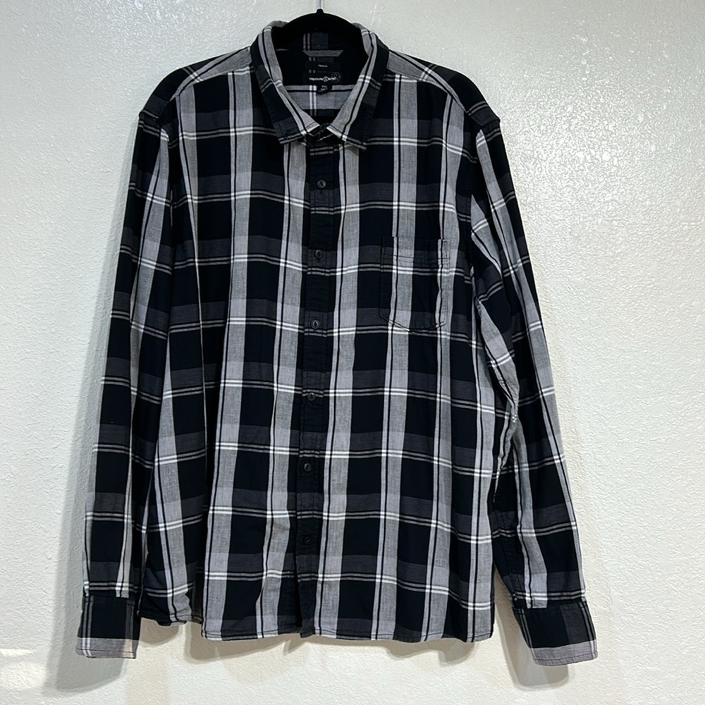 TREASURY & BONDS MENS TRIM FIT BUTTON DOWN SHIRT PLAID BLACK LONG SLEEVE Sz 3XL